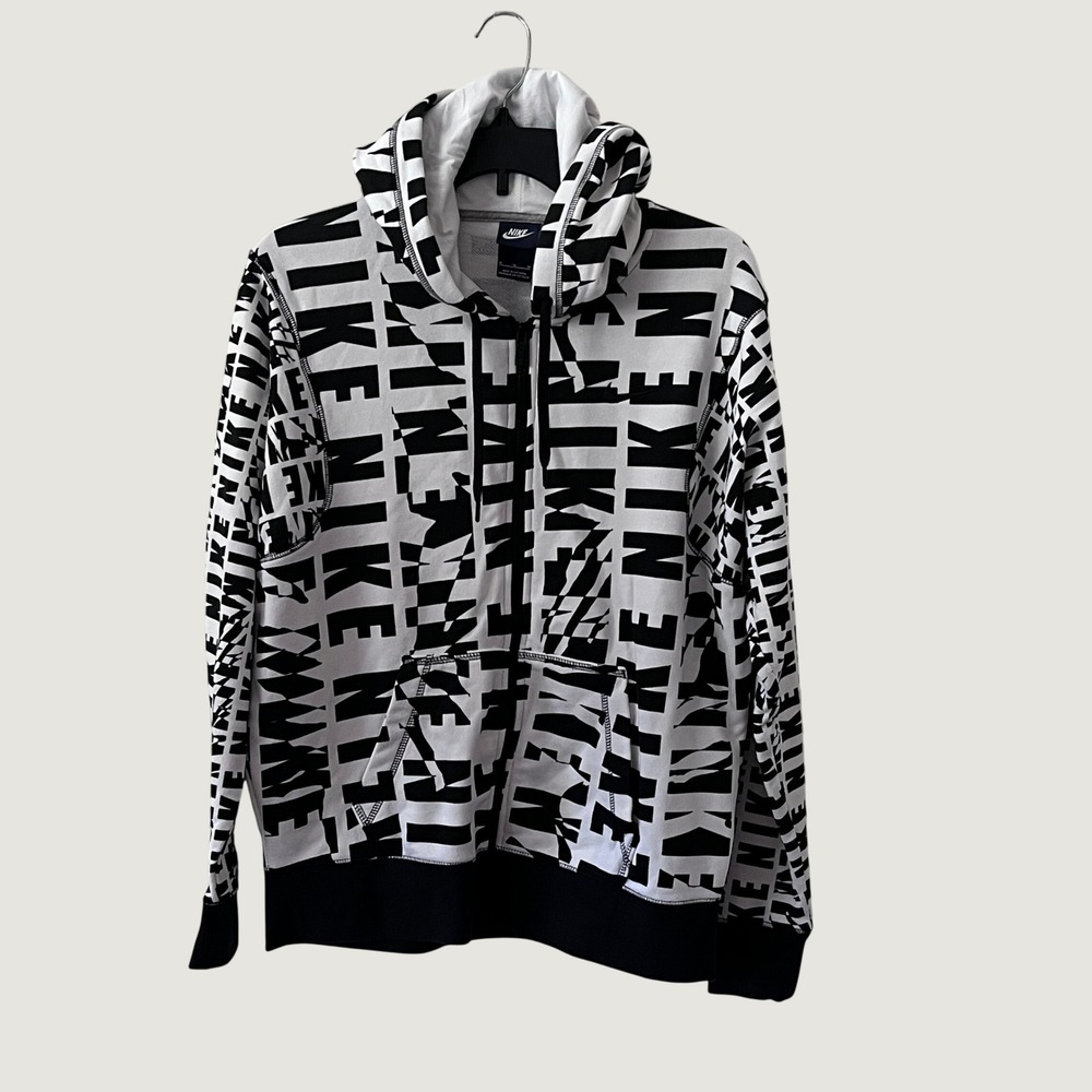 Nike Sportswear Club Fleece Allover Print Hoodie Men M White Black Streetwear